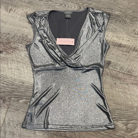 Ann Taylor Tops - Ann Taylor Metallic Silver V-Neck Blouse